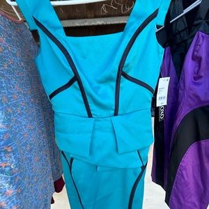 Teal and black midi dress